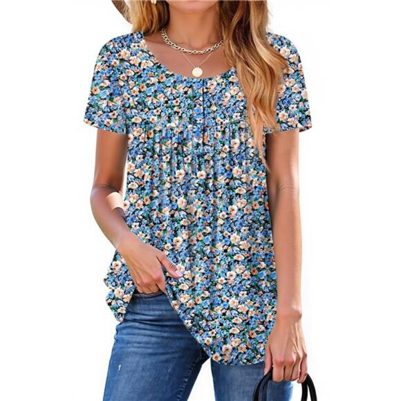 BRAND NEW Women Tunic Tops Casual Henley Short Sleeve Shirts - Picture 3 of 7